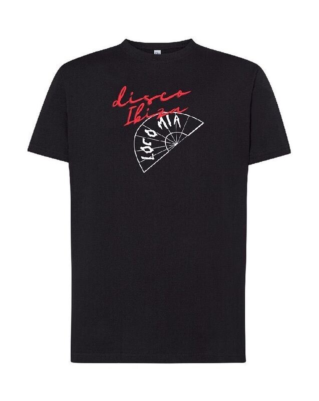 CAMISETA NEGRA DISCO IBIZA LOCOMIA LOGO FIRMA EN ROJO