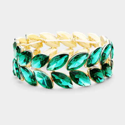 Emerald Double Row Crystal Stretch Evening Bracelet