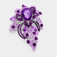 Purple Floral Crystal Pave Bouquet Brooch