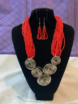 Red and silver necklace set