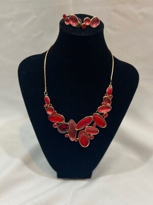 Red Enamel & Stone Necklace Set