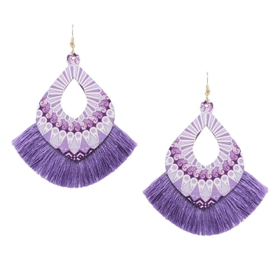 Lavender Patterned & Tassel Earrings