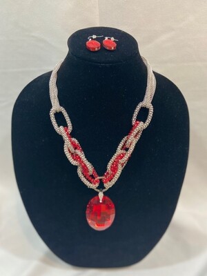 Red & Silver Rope Necklace Set