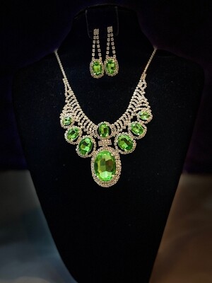 Green Crystal & Rhinestone Necklace Set
