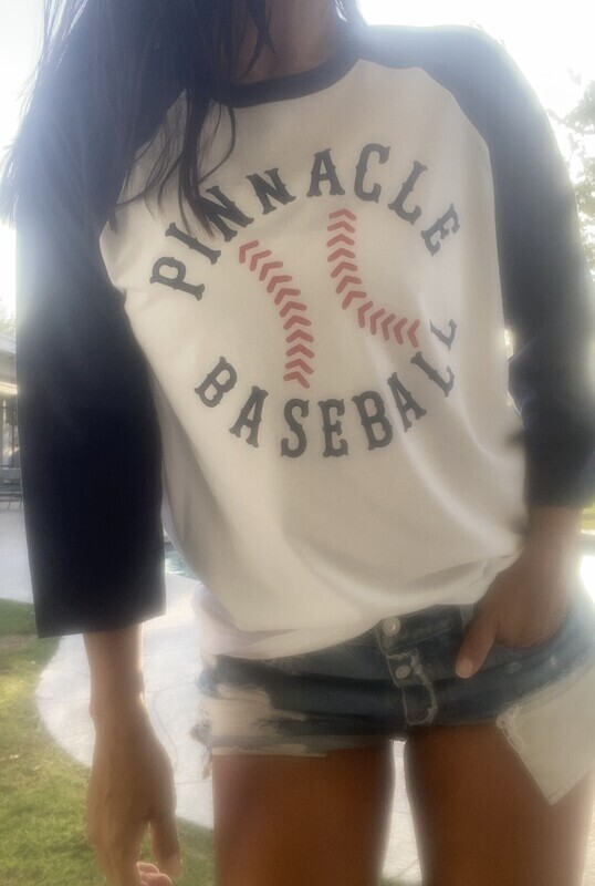 Pinnacle Baseball Baseball-Icon on unisex baseball tee with navy or red sleeves