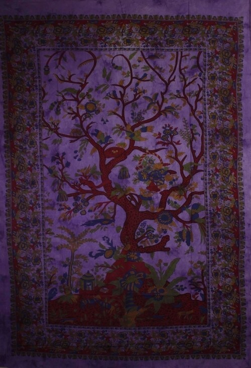 Violet Tree of Life Birds Tapestry