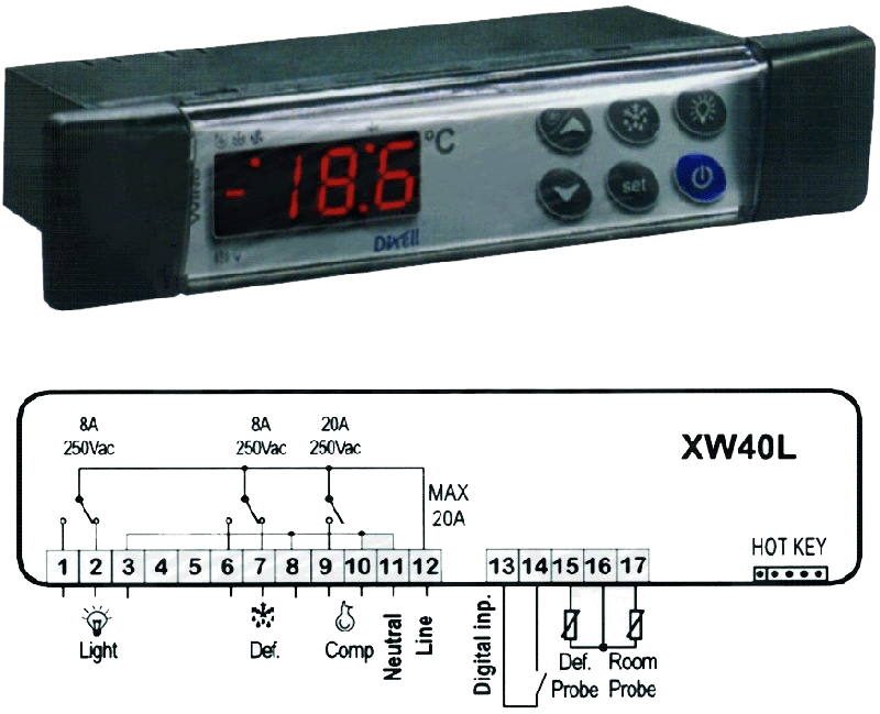 TERMOSTATO DIGITAL 3 RELES 230V XW40L-5N0C1-