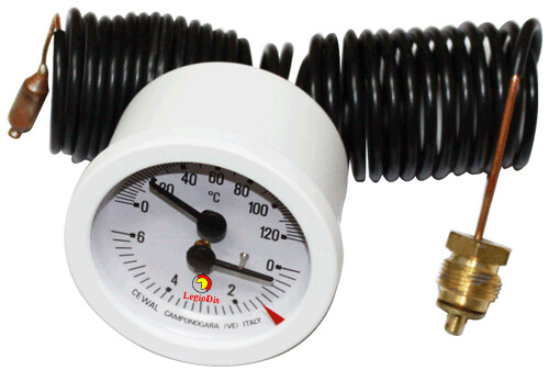 TERMOHIDROMETRO D52 0-120°C / 0-6BAR. 1500MM BLANC