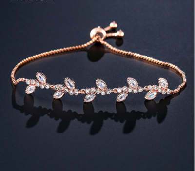 CZ Delicate Leaf Charm Adjustable Bracelet