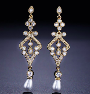 Gorgeous Vintage Pave Scroll Formal Earrings