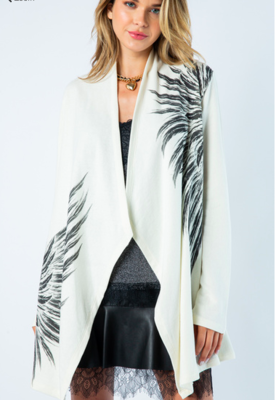Ivory Open Long Sleeve Cardigan With Wing Print