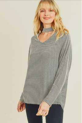 Black & White Striped Top Mock Neck