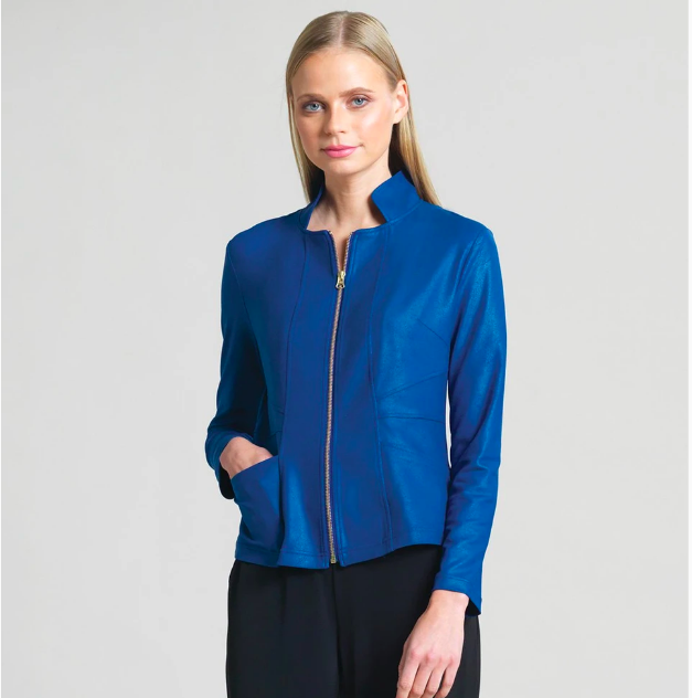 Cobalt Blue Liquid Leather Slit Pocket Jacket 