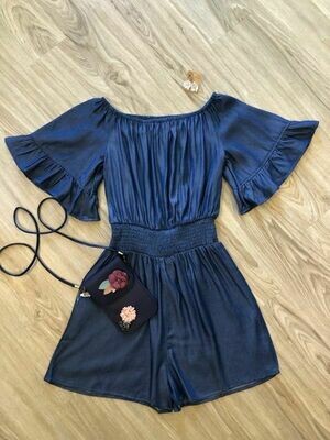 Blue Denim Look Off the Shoulder Romper