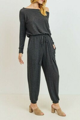 Charcoal Off  Shoulder Knit Lounge Jumpsuit