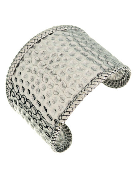 Designer Look Hammered Silver Tone Cuff Bracelet