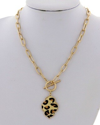 Gold Toggle Necklace with Animal Print Pendant