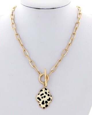 Gold Toggle Necklace with Animal Print Pendant