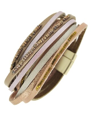 Matt Rose Gold Multi Pink Leather Wrap Shimmer Bracelet