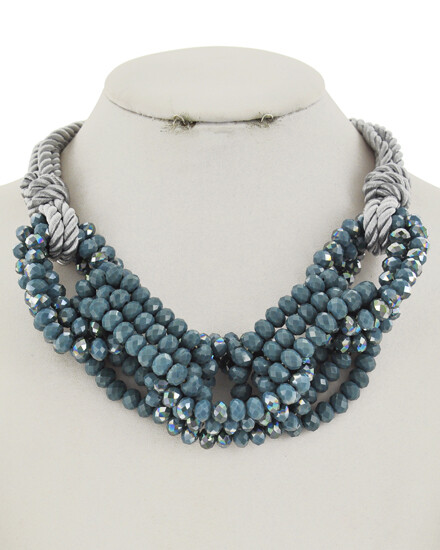 Teal Seed Bead Grey Multi Rope Necklace 