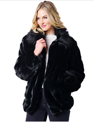 Onyx Mink Couture Faux Fur Bomber Jacket