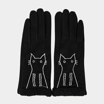 Embroidery Cat Detail Solid Smart Touch Gloves
