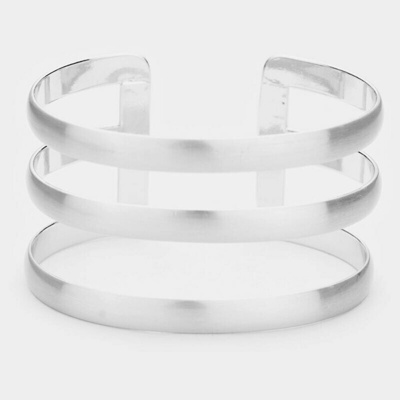 Rhodium Cage Cuff Metal Bracelet