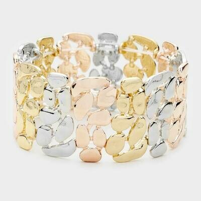 Tri Tone Irregular Shape Metal Stretch Bracelets