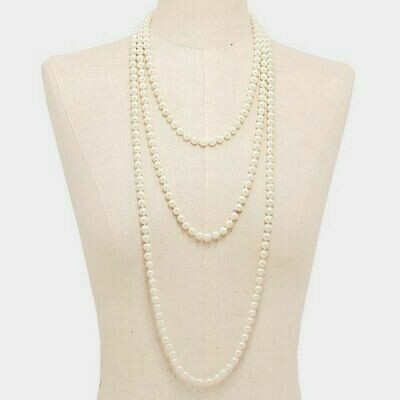 Cream Colored 94" Long Pearl Strand Necklace
