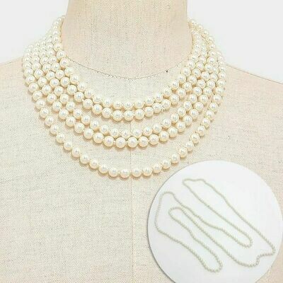 Cream Colored 94" Long Pearl Strand Necklace
