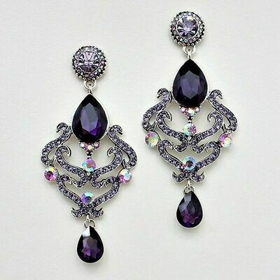 Shades of Purple Crystal Large Chandelier Earrings