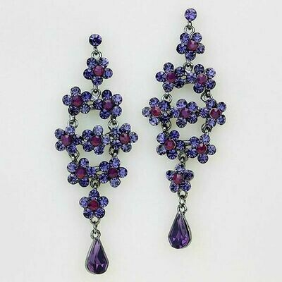 Hematite and Purple Flower Grove Chandelier Earrings