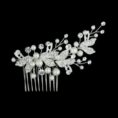 Silver Crystal Pearl Side Bridal Hair Comb