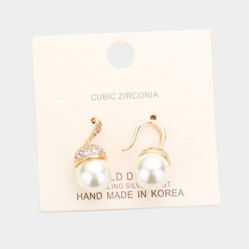 Gold dipped Cubic Zirconia Pave Pearl Earring