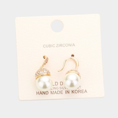 Gold dipped Cubic Zirconia Pave Pearl Earring