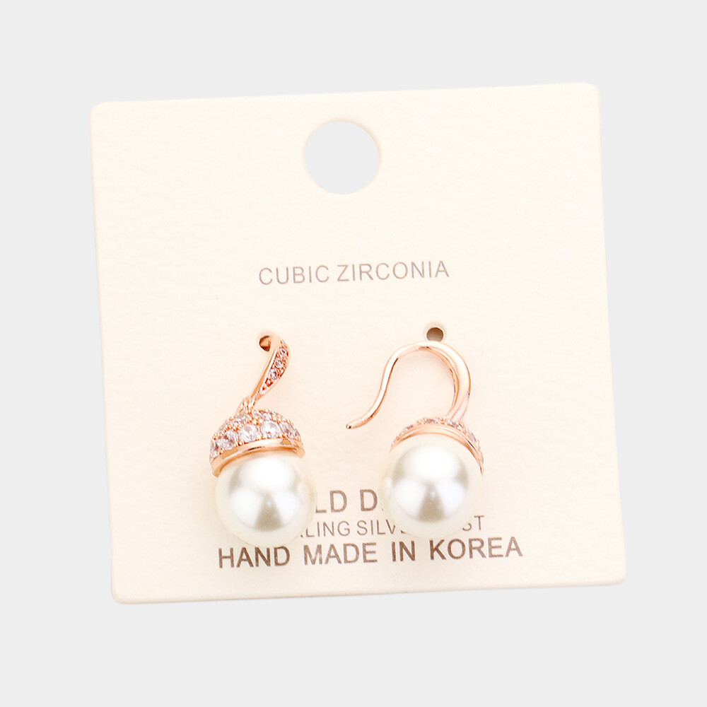 Gold dipped Cubic Zirconia Pave Pearl Earring