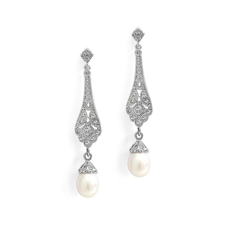 Art Deco Pave CZ with Freshwater Pearl