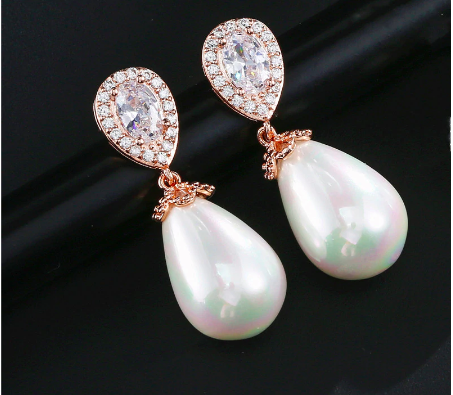 Pear Cubic Zirconia Pearl Drop Earring