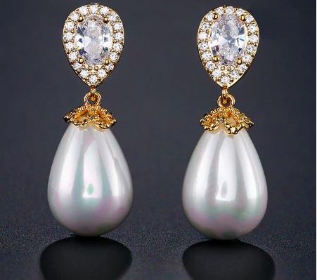 Pear Cubic Zirconia Pearl Drop Earring