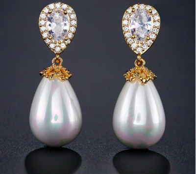 Pear Cubic Zirconia Pearl Drop Earring