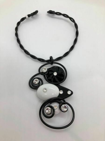 Jeff Lieb Black White Swarovski Crystal Necklace