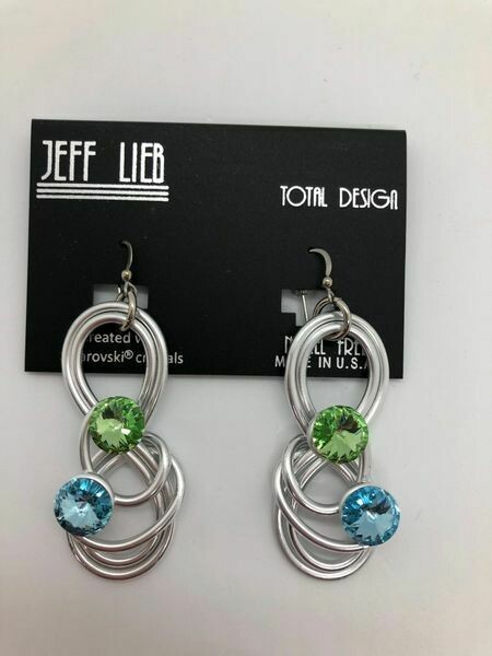 Jeff Lieb Silver Blue &amp; Peridot Swarovski Crystal Earring