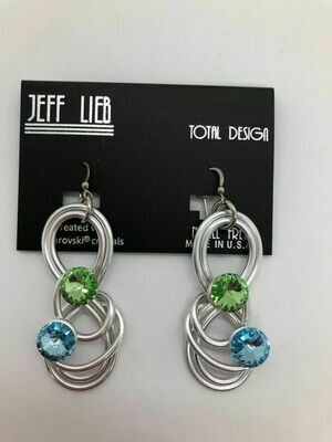 Jeff Lieb Silver Blue & Peridot Swarovski Crystal Earring