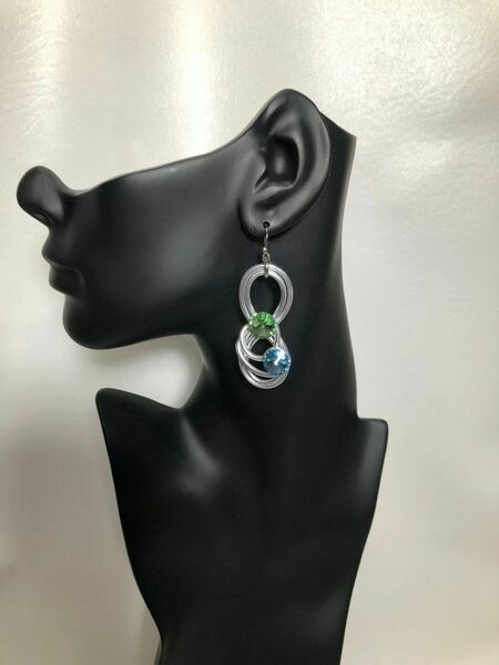Jeff Lieb Silver Blue & Peridot Swarovski Crystal Earring