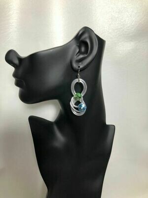 Jeff Lieb Silver Blue & Peridot Swarovski Crystal Earring