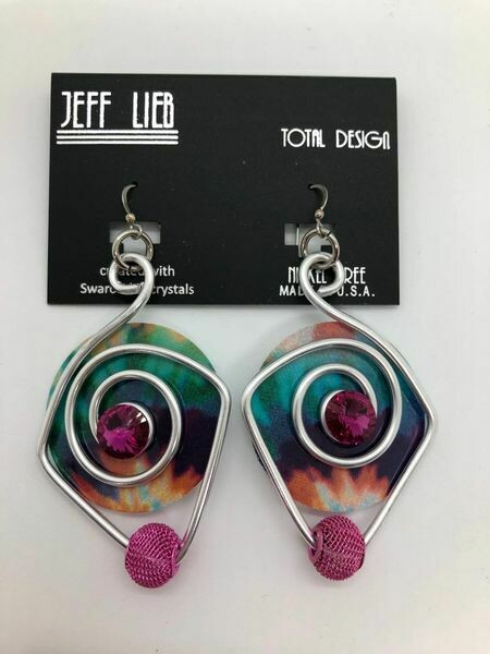 Jeff Lieb Silver Drop Earring Fuchsia Swarovski
