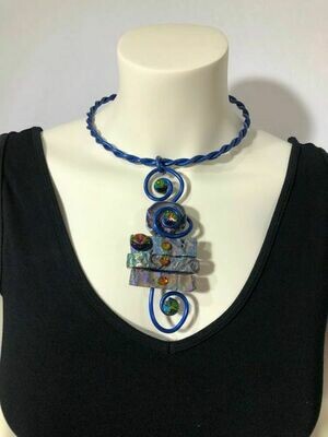Jeff Lieb Handmade Deep Royal Blue Wire with Semi Precious Stones and Real Swarovski Crystals Necklace