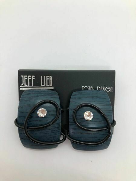 Jeff Lieb Handmade Teal with Black Wire Center Clear Swarovski Crystal Accent Large Statement Earring
