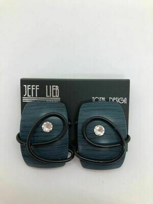 Jeff Lieb Handmade Teal with Black Wire Center Clear Swarovski Crystal Accent Large Statement Earring