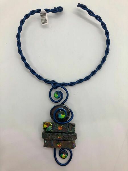 Jeff Lieb Handmade Deep Royal Blue Wire with Semi Precious Stones and Real Swarovski Crystals Necklace